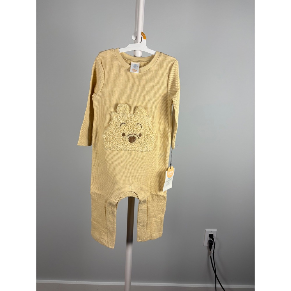Disney Baby Cloud Island Winnie the Pooh Waffle Knit Union Suit Yellow 12M NEW‎
